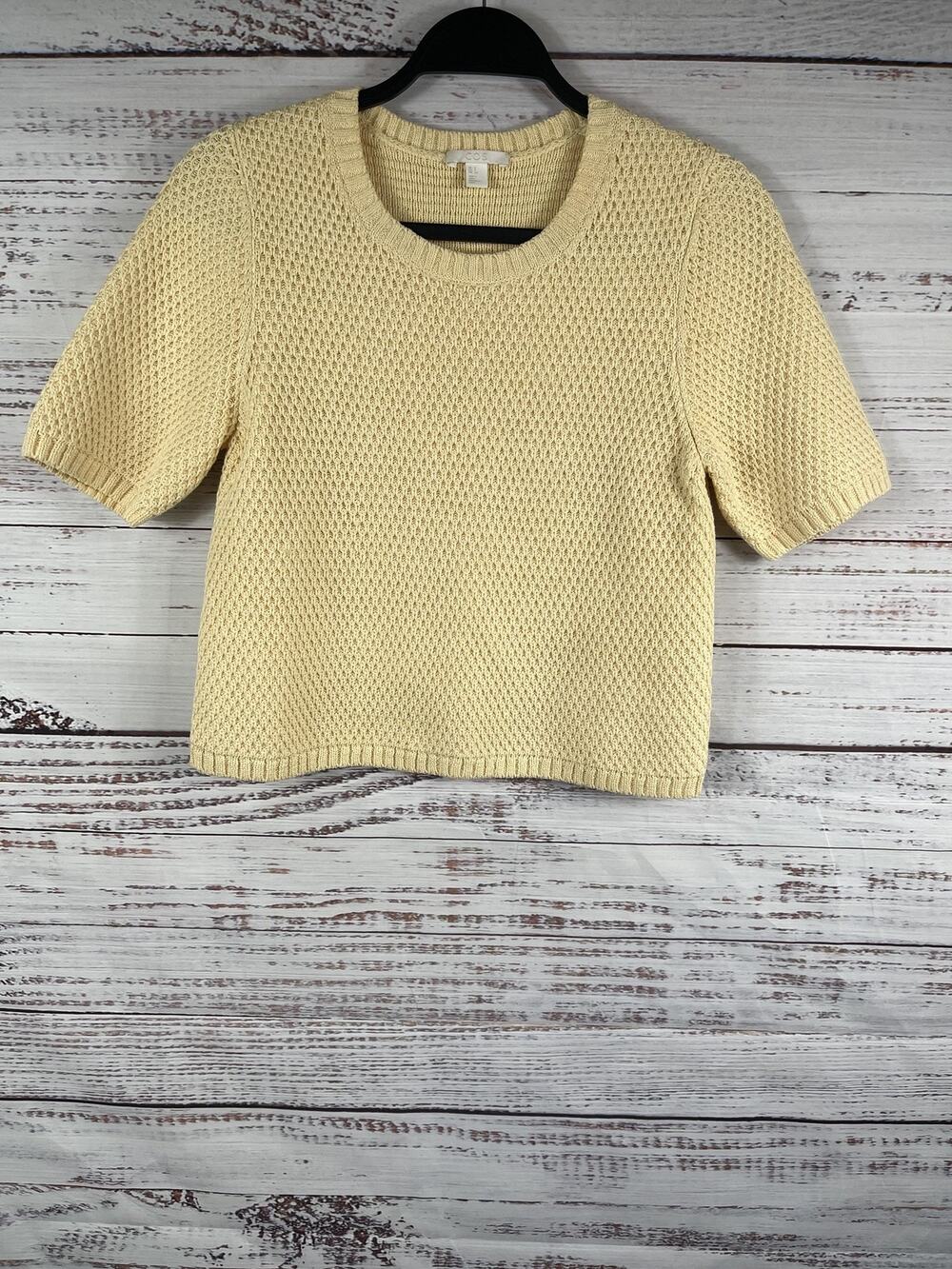 COS Sweater Women's Small White Waffle Knit Short Sleeve Crewneck Pullover Top